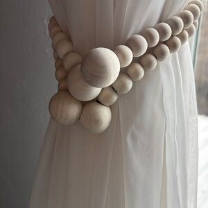 Set of Boho Cream Beaded Curtain Tieback